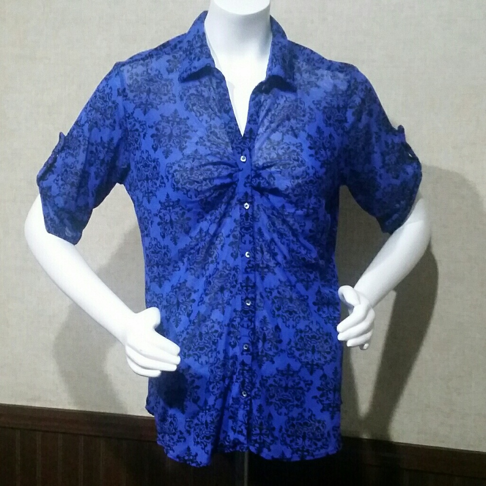 Sheer Blue & Black Top by Amana NV Size L